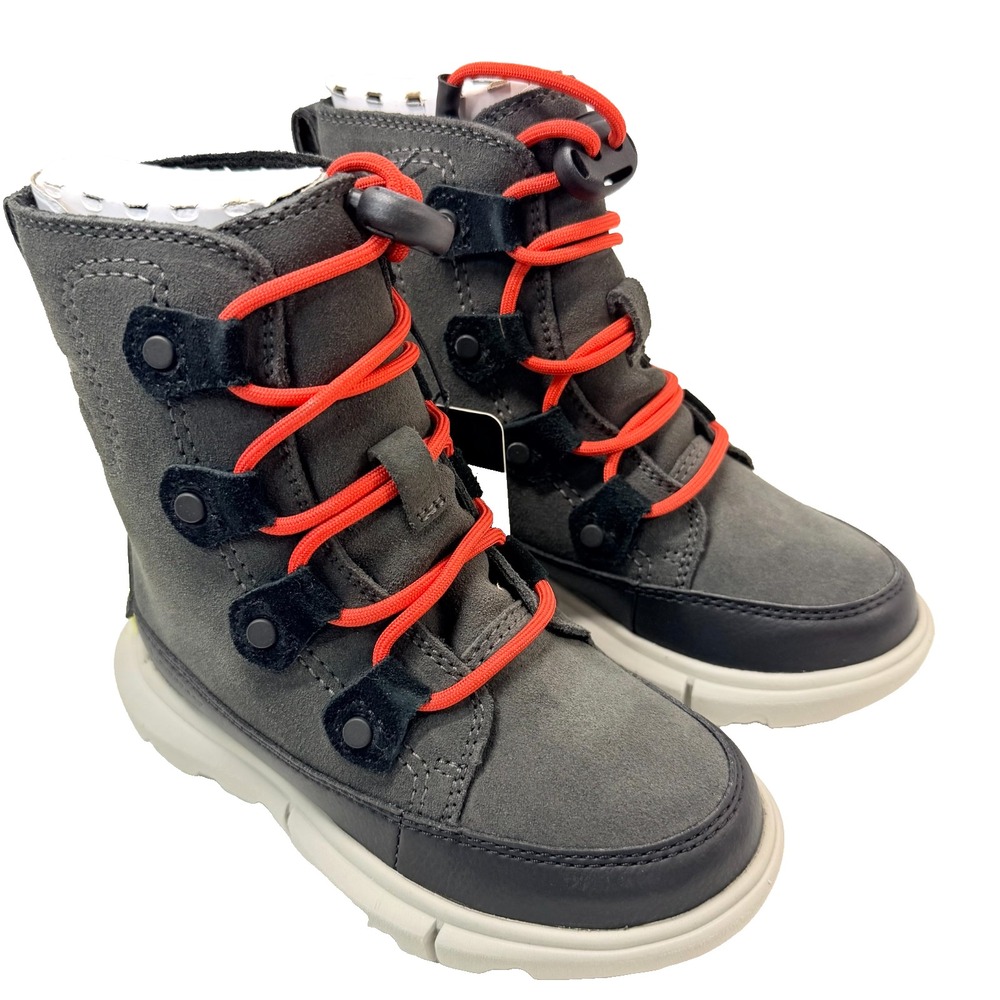 Sorel Explorer II Joan Waterproof Kids Boots 10 Grey Red Winter Snow Hiking
